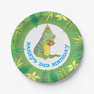 Colourful Cartoon Dinosaur Birthday T Rex Paper Plate