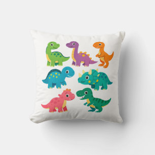 Colourful Cartoon Dinosaurs Throw Pillow Design