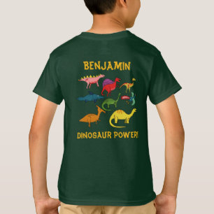 Colourful Cartoon Dinosaurs with Custom Name T-Shirt