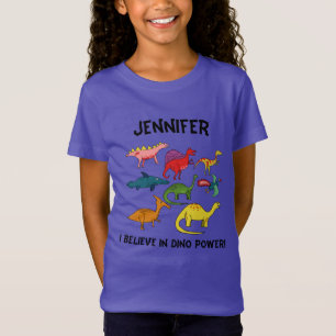 Colourful Cartoon Dinosaurs with Custom Name T-Shirt