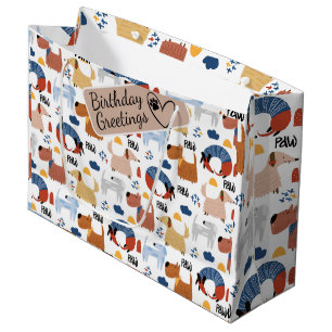 Colourful cartoon dog doodle seamless pattern large gift bag