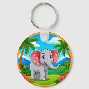 🐘 Colourful Cartoon Elephant Tropical Fun  Key Ring