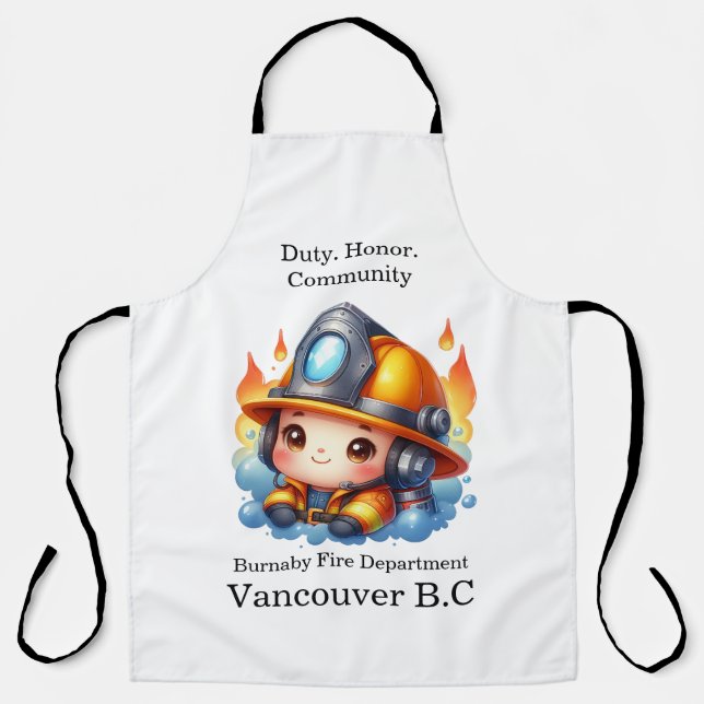 Colourful cartoon firefighter ready! apron (Front)
