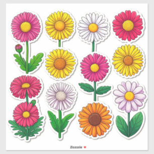 Colourful Cartoon Flower Stickers