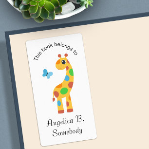 Colourful Cartoon Giraffe and Butterfly Bookplate