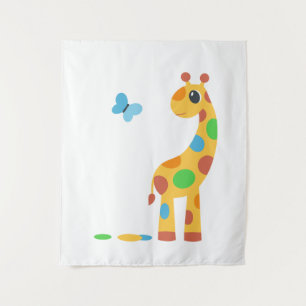 Colourful Cartoon Giraffe and Butterfly Tapestry