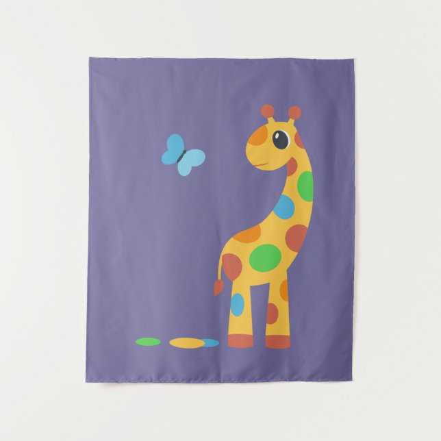 Colourful Cartoon Giraffe and Butterfly Tapestry (Front)