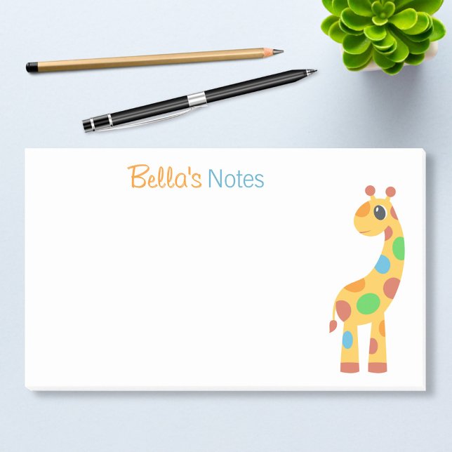 Colourful Cartoon Giraffe Custom Name Post-it Notes (Creator Uploaded)