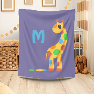 Colourful Cartoon Giraffe Monogram Fleece Blanket
