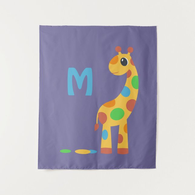 Colourful Cartoon Giraffe Monogram Tapestry (Front)