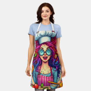 Colourful Cartoon Girl Chef Cooking Kitchen Apron