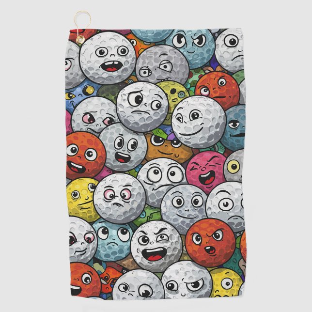 Colourful Cartoon Golf Balls with Funny Faces Towel (Front)