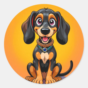 Colourful Cartoon Happy Dog Classic Round Sticker