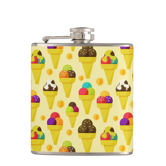 Colourful Cartoon Ice Cream Cones Hip Flask (Front)