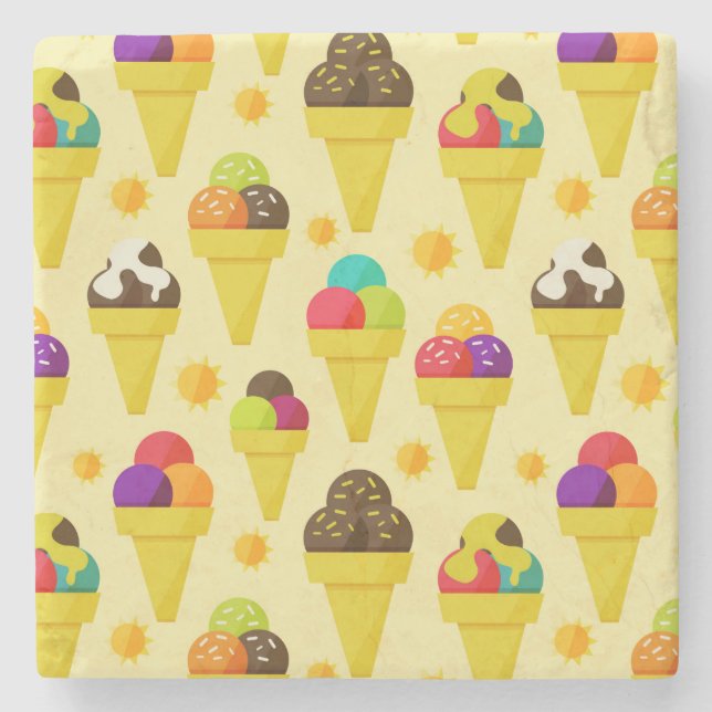 Colourful Cartoon Ice Cream Cones Stone Coaster (Front)