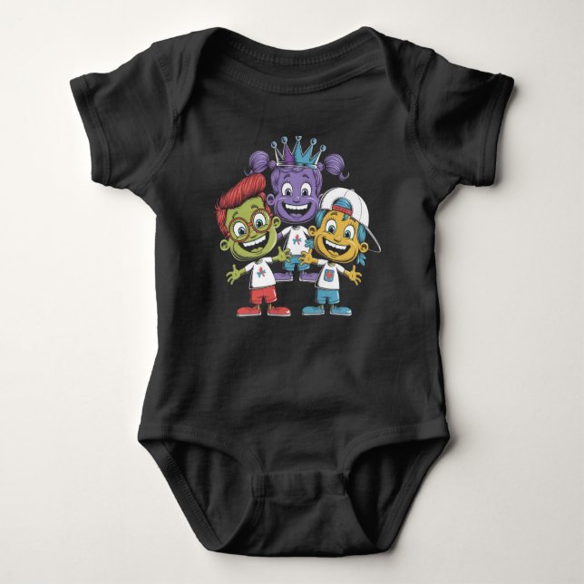 Colourful Cartoon Kids with Playful Expressions Baby Bodysuit (Front)