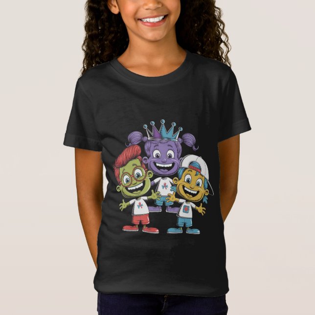 Colourful Cartoon Kids with Playful Expressions T-Shirt (Front)