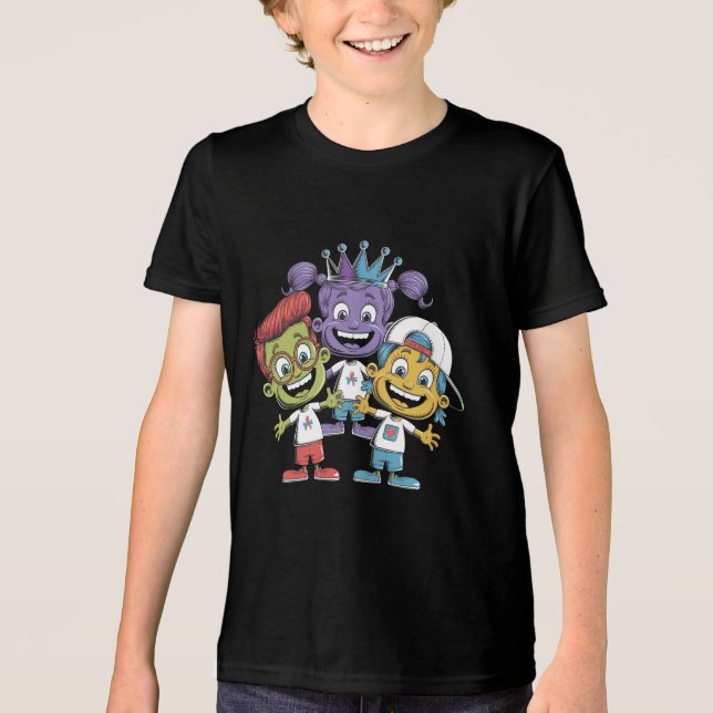 Colourful Cartoon Kids with Playful Expressions Tri-Blend Shirt (Front)