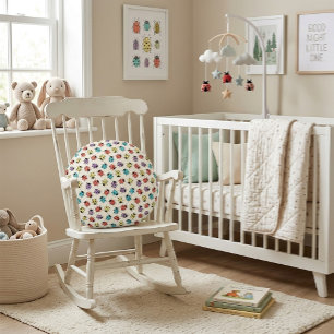 Colourful Cartoon Ladybugs Pattern  Round Cushion