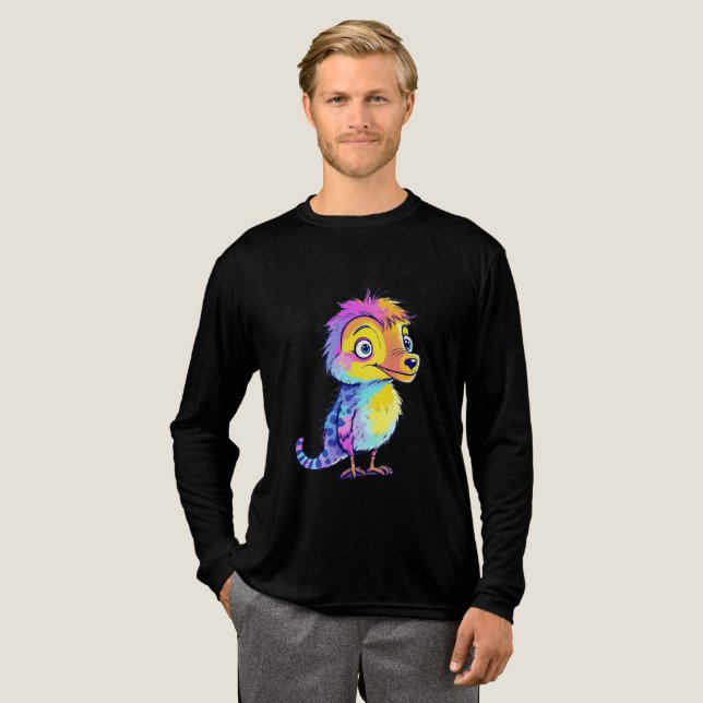 Colourful Cartoon Lizard Bird Character Tri-Blend Shirt (Full Front)