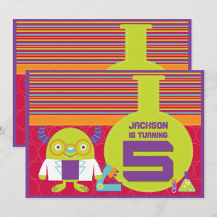 Colourful Cartoon Mad Scientist 5th Birthday Party Invitation