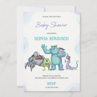 Colourful cartoon monster baby shower  invitation