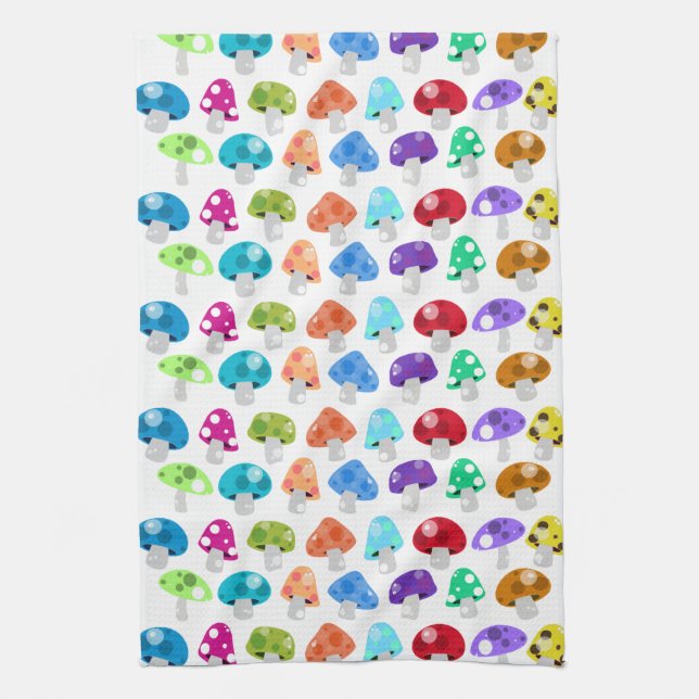 Colourful Cartoon Mushrooms Tea Towel (Vertical)
