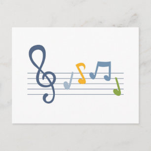 Colourful cartoon music notes postcard