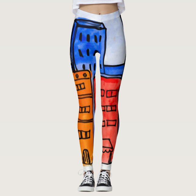 Colourful Cartoon New York City Graffiti Leggings (Front)
