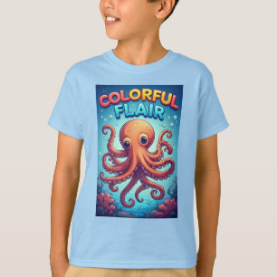 Colourful Cartoon Octopus Underwater Scene T-Shirt