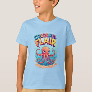 Colourful Cartoon Octopus Underwater Scene T-Shirt