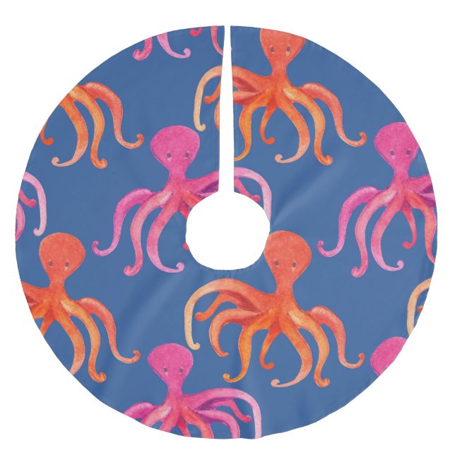 Colourful Cartoon Octopus Watercolor Pattern Brushed Polyester Tree Skirt (Front)
