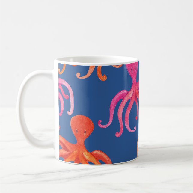 Colourful Cartoon Octopus Watercolor Pattern Coffee Mug (Left)