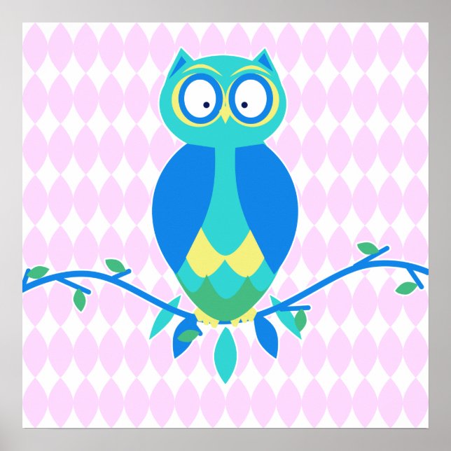 Colourful Cartoon Owl Nursery Poster (Front)