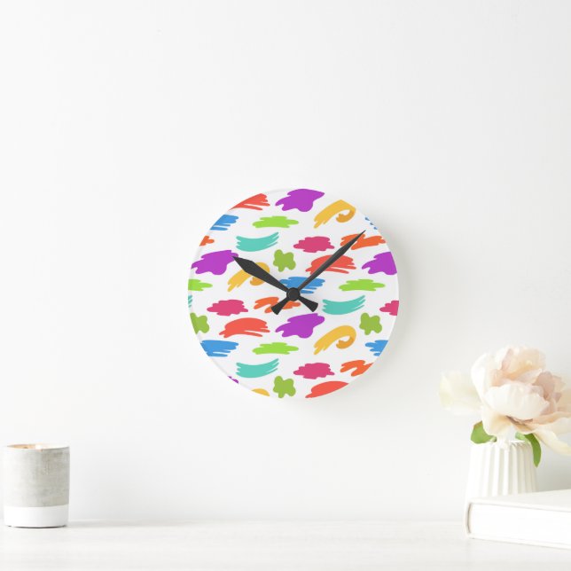 Colourful cartoon paint strokes round clock (Home)