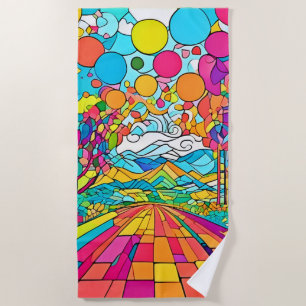 Colourful Cartoon Park Scene Beach Towel