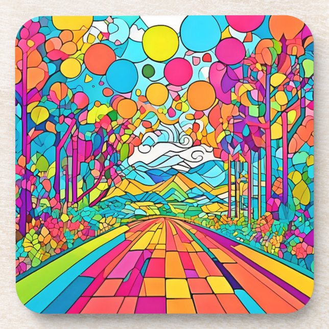 Colourful Cartoon Park Scene Coaster (Front)