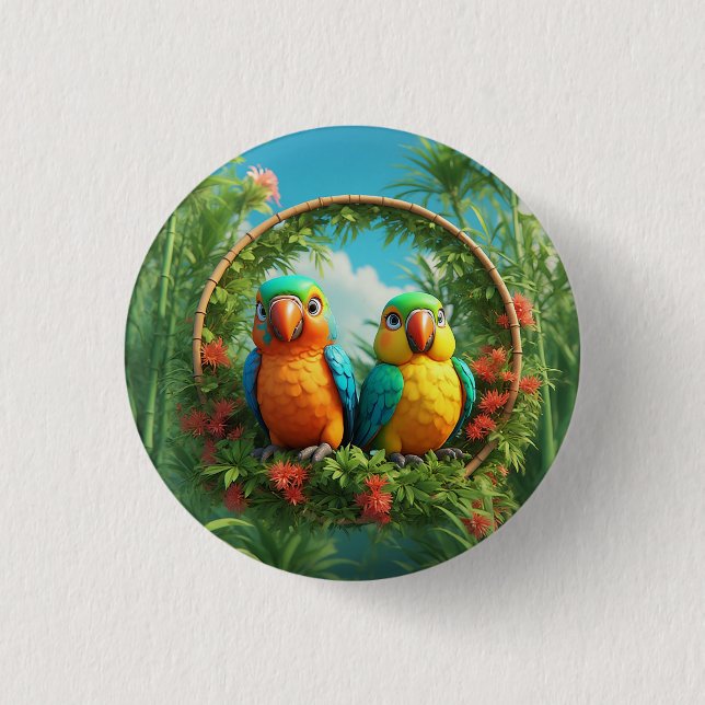 Colourful Cartoon Parrots 3 Cm Round Badge (Front)
