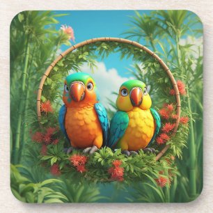 Colourful Cartoon Parrots Coaster