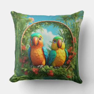 Colourful Cartoon Parrots Cushion