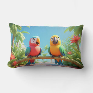 Colourful Cartoon Parrots Lumbar Cushion