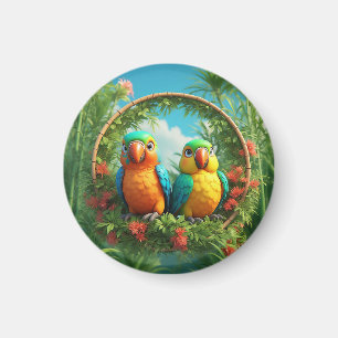 Colourful Cartoon Parrots Magnet