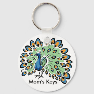 Colourful Cartoon Peacock Key Ring