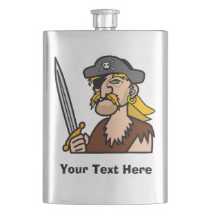 Colourful Cartoon Pirate with Your Text Hip Flask