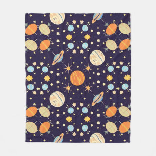 Colourful Cartoon Planets and Stars Fleece Blanket