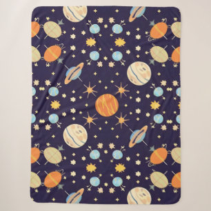 Colourful Cartoon Planets and Stars Sherpa Blanket