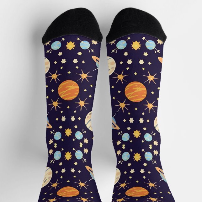 Colourful Cartoon Planets and Stars Socks (Top)