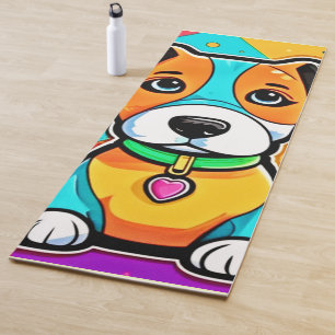 Colourful Cartoon Puppy Art Print Yoga Mat