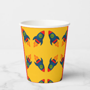 "Colourful Cartoon Rocket Ship Illustration" Paper Cups