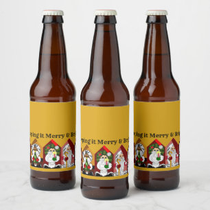 Colourful Cartoon Santas Customisable Beer Bottle Label